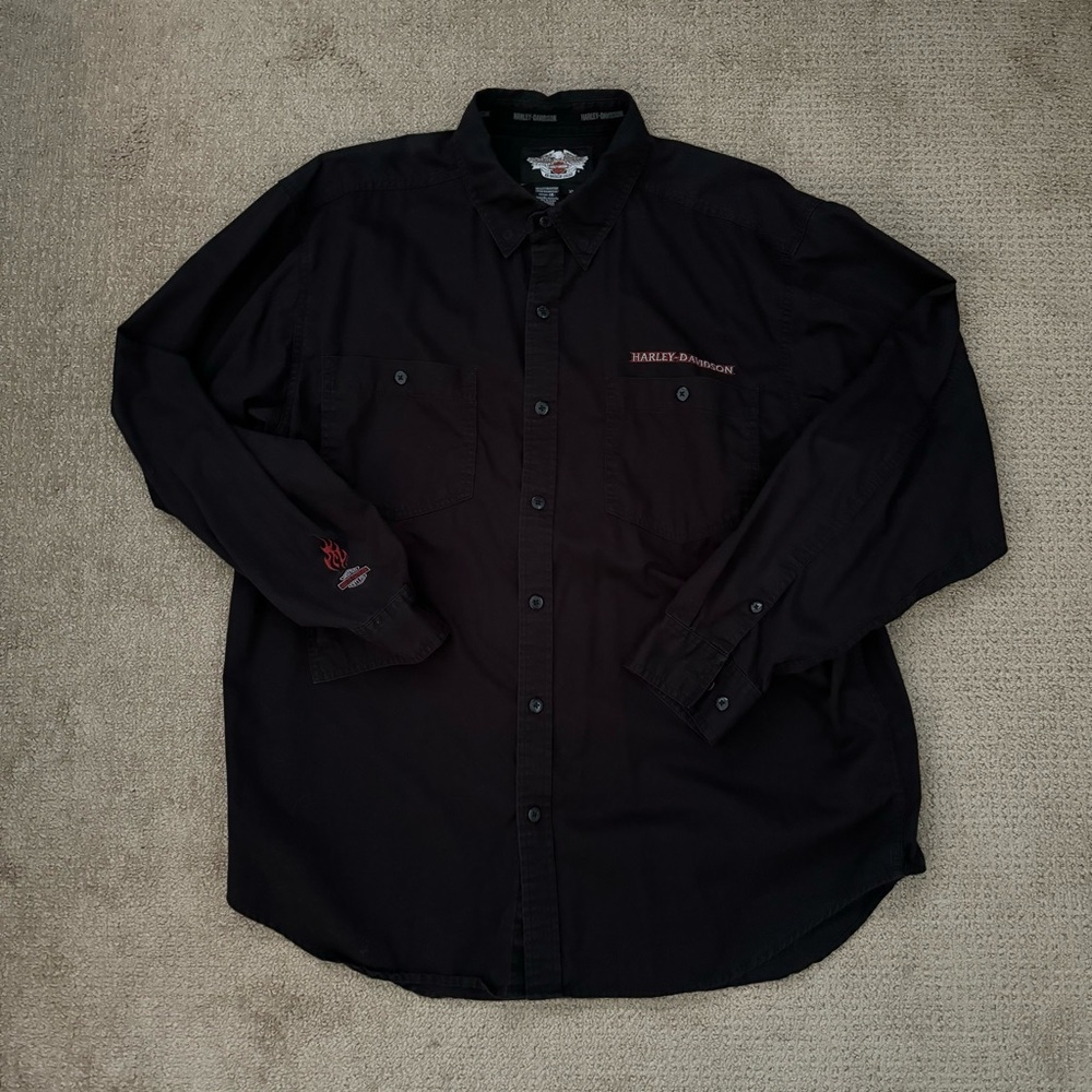 Harley Davidson Black Denim Riding Shirt. Size XL
